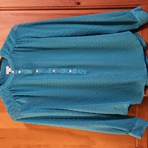 J. Crew Teal Blouse with Textured Dots